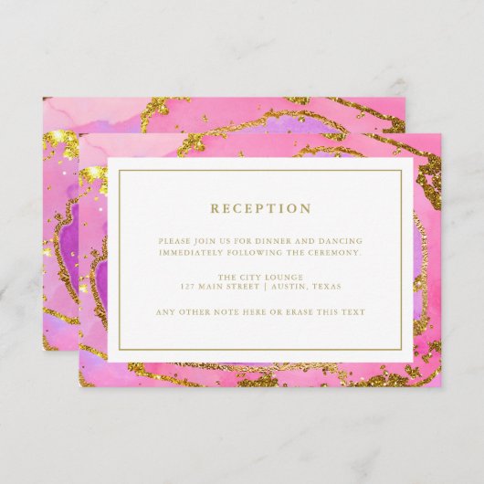 Invitation Géode et or rose et bleu | Réception de mariage (Devant / Derrière)
