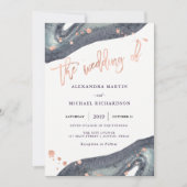 Invitation Géode gris et or Rose Faux| Mariage (Devant)