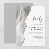 Invitation Géode minimaliste de l'âge d'or d'argent 40e anniv (Devant / Derrière)