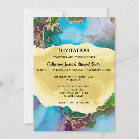 Invitation Géode paon couleurs abstrait agate moderne chic (Devant)