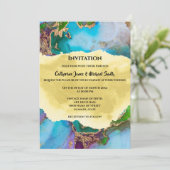 Invitation Géode paon couleurs abstrait agate moderne chic (Debout devant)