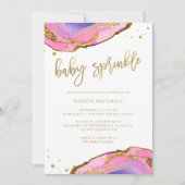 Invitation Geode rose et bleu avec le bébé de l'or | arrosent (Devant)