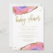 Invitation Géode rose et bleu avec or| Baby shower (Devant)