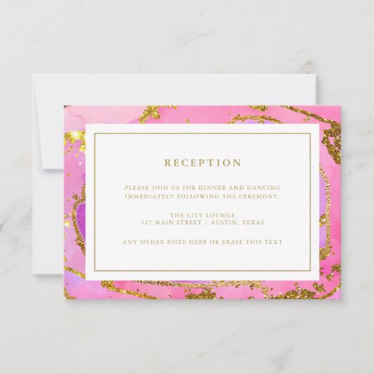 Invitation Géode rose et bleu et or | Réception de mariage (Devant)