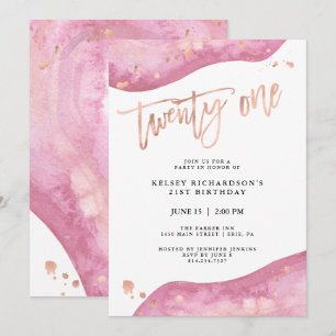 Invitation Géode rose et Faux Rose Gold Look   Anniversaire 2