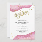 Invitation Géode rose et look or Faux | Anniversaire 18 ans (Devant)