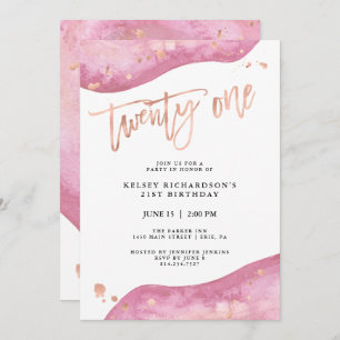 Invitation Géode rose et look or Rose Faux  21e anniversaire
