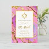 Invitation Géode rose et or | Étoile de David Bat mitzvah (Debout devant)