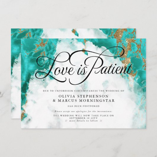 Invitation Géode Turquoise de l'aquarelle Mariage reportée (Devant / Derrière)