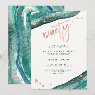 Invitation Géode turquoise et Faux Rose Gold Look Anniversa