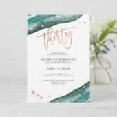 Invitation Géode turquoise et Faux Rose Gold Look | Anniversa (Debout devant)