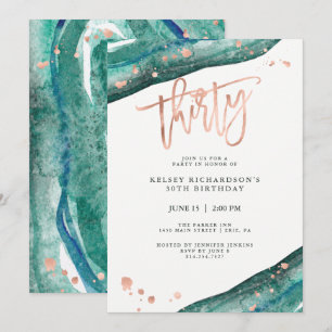 Invitation Géode turquoise et Faux Rose Gold Look Anniversa