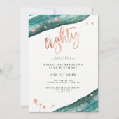Invitation Géode turquoise et Faux Rose Gold Look | Anniversa (Devant)