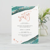 Invitation Géode Turquoise et look or Rose Faux| 60e annivers (Debout devant)