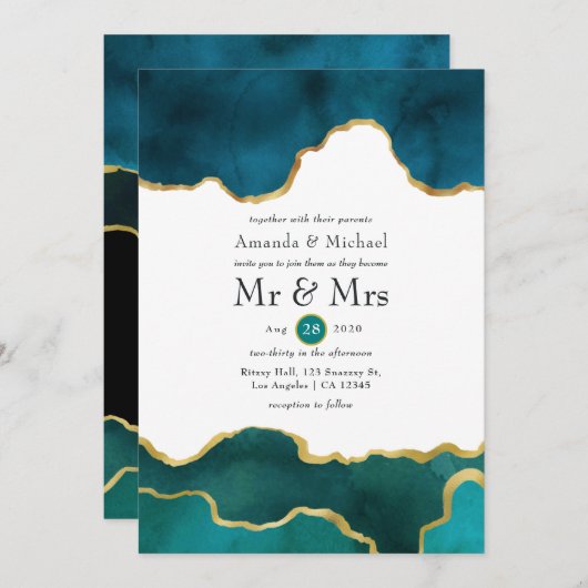 Invitation Géode turquoise et or Agate Mariage en pierre (Devant / Derrière)