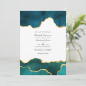 Invitation Géode turquoise et or Agate Pierre Code QR Mariage (Debout devant)