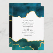 Invitation Géode turquoise et or Agate Pierre Code QR Mariage (Devant / Derrière)