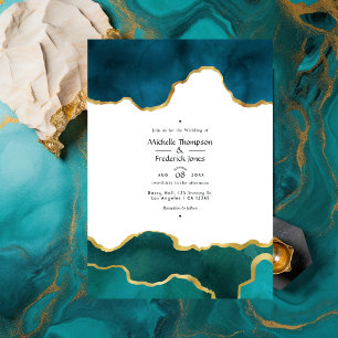 Invitation Géode turquoise et or Agate Pierre Mariage Photo