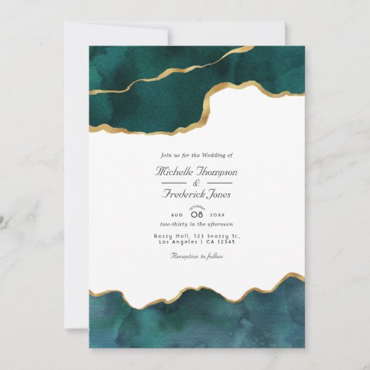 Invitation Géode turquoise et or Agate QR Code RSVP Mariage (Devant)