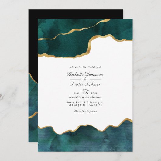 Invitation Géode turquoise et or Agate QR Code RSVP Mariage (Devant / Derrière)