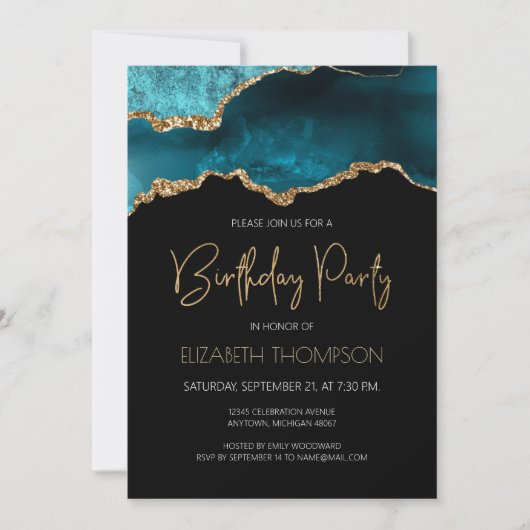 Invitation Géode turquoise Gold Agate Chaque année Anniversai (Devant)