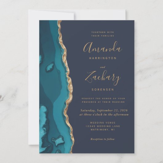 Invitation Géode Turquoise moderne Rubin Agate Mariage chic (Devant)