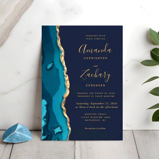 Invitation Géode Turquoise moderne Rubin Agate Mariage chic