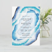 Invitation Géodes aquarelles bleues (Debout devant)