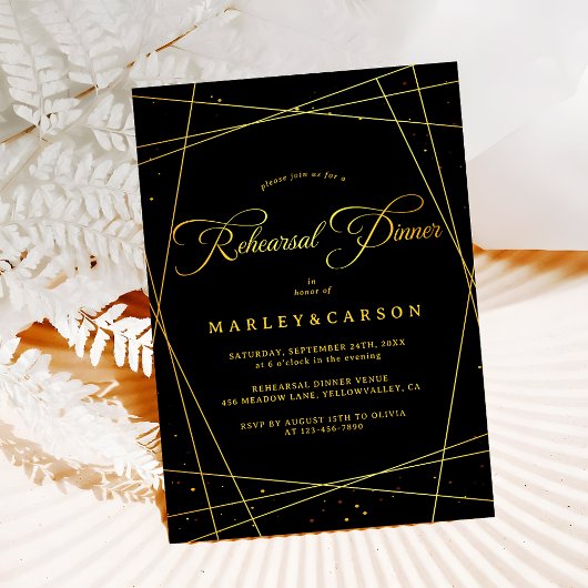 Invitation Geometric Black Tie Wedding Rehearsal Dinner