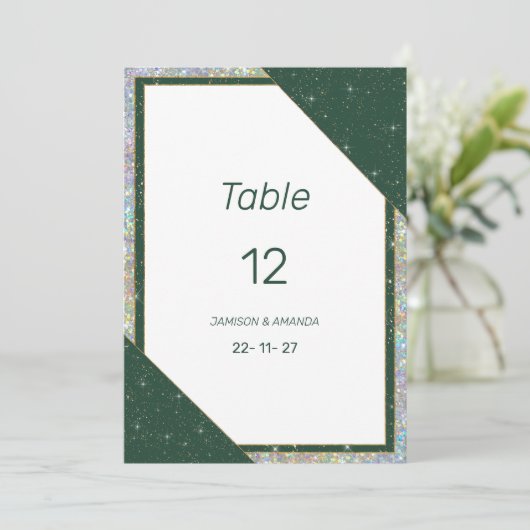 Invitation Geometric dark green gold sparkle Table Numbers (Debout devant)