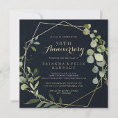 Invitation Geometric Gold Green 50e anniversaire de mariage  (Devant)