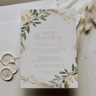 Invitation Geometric Gold Greenery 50e anniversaire de mariag