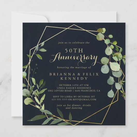 Invitation Geometric Gold Vert 50e Anniversaire de Mariage (Devant)