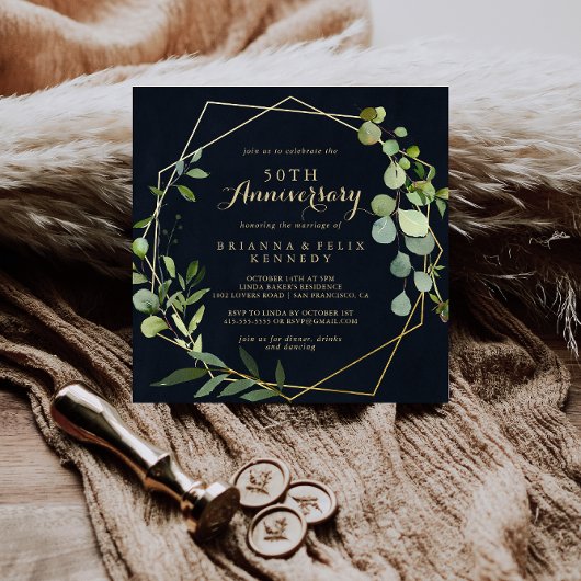 Invitation Geometric Gold Vert 50e Anniversaire de Mariage
