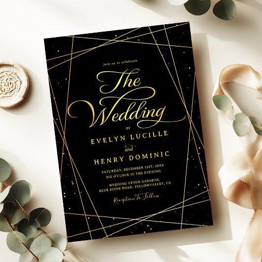 Invitation Geometric Golden Luxury Black Tie Wedding