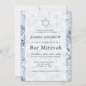 Invitation Geometric Indigo Pattern Watercolor Bar Mitzvah (Devant)