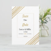 Invitation Geometric white and gold typography Save the Date (Debout devant)