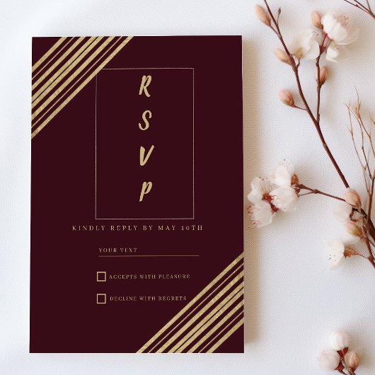 Invitation Geometrical burgundy gold typo RSVP