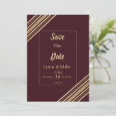 Invitation Geometrical burgundy gold typo Save the Date (Debout devant)
