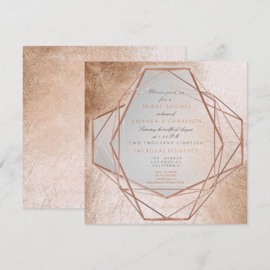 Invitation Géométrie Cooper Fête des mariées Lignes métalliqu (Devant / Derrière)