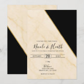 Invitation Géométrie dorée Luxe ivoire et Mariage en marbre d (Devant / Derrière)