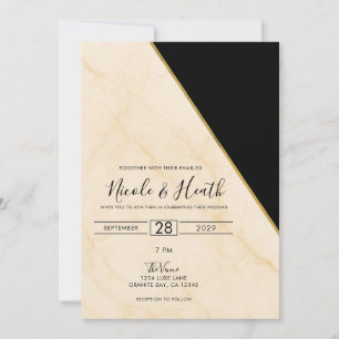 Invitation Géométrie dorée Luxe Marbre Ivoire & Or Mariage 