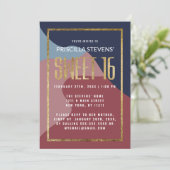 Invitation Géométrie en or bleu rose Abstrait moderne 16 (Debout devant)