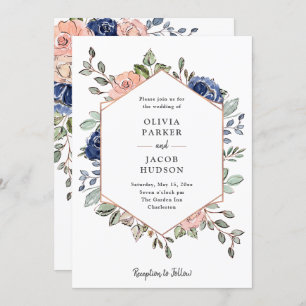 Invitation Géométrie florale de la marine et de la marine  Ma