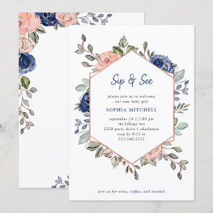 Invitation Géométrie florale de la marine Sip et voir