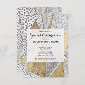 Invitation Géométrie moderne chic noir faux or blanc (Devant / Derrière)
