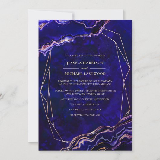 Invitation Géométrie moderne Geode Deep Blue Agate Wedding (Devant)