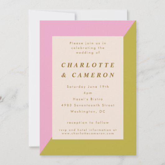 Invitation Géométrie moderne rose vert tout en un Mariage (Devant)