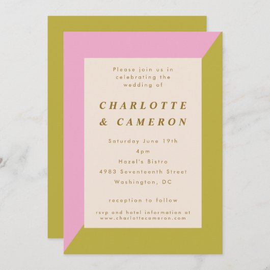 Invitation Géométrie moderne rose vert tout en un Mariage (Devant / Derrière)