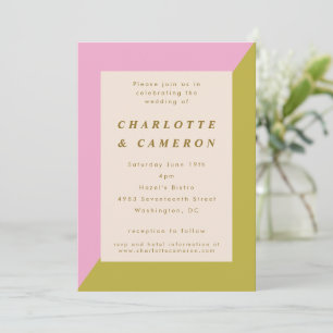 Invitation Géométrie moderne rose vert tout en un Mariage